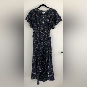 NWT Max Studio Floral Women’s Ruffle Crepe Wrap Midi Dress | X-Small